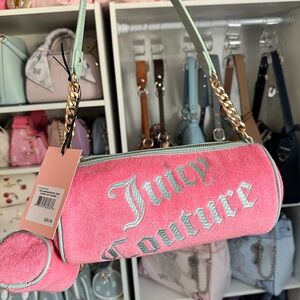 JUICY COUTURE pink terry cloth barrel bag with mini detachable bag charm